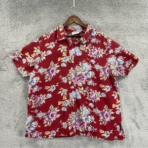 Lemon Grass Hawaiian Button Shirt Linen Blend Floral Red Women Size 18/20W